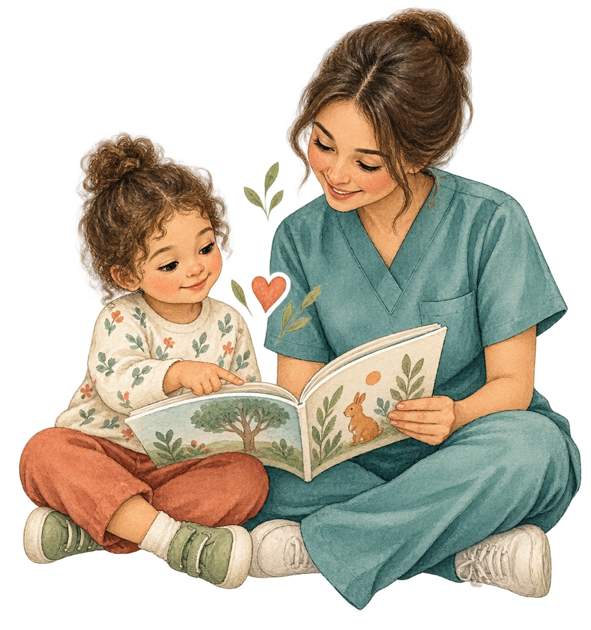 A child and a caring grown-up reading a picture book together